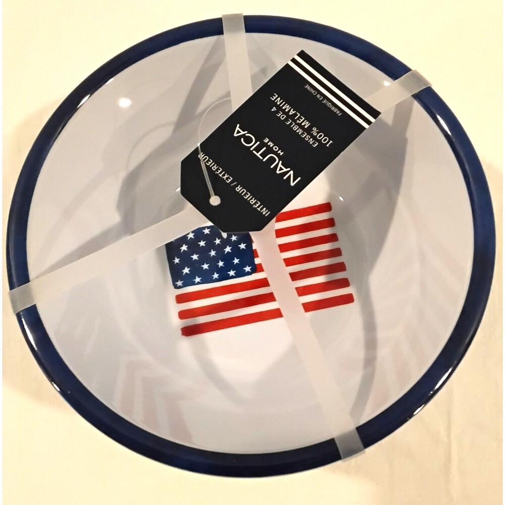Nautica New Melamine USA Flag Motif 6.5' All Purpose Bowls Set Of 4